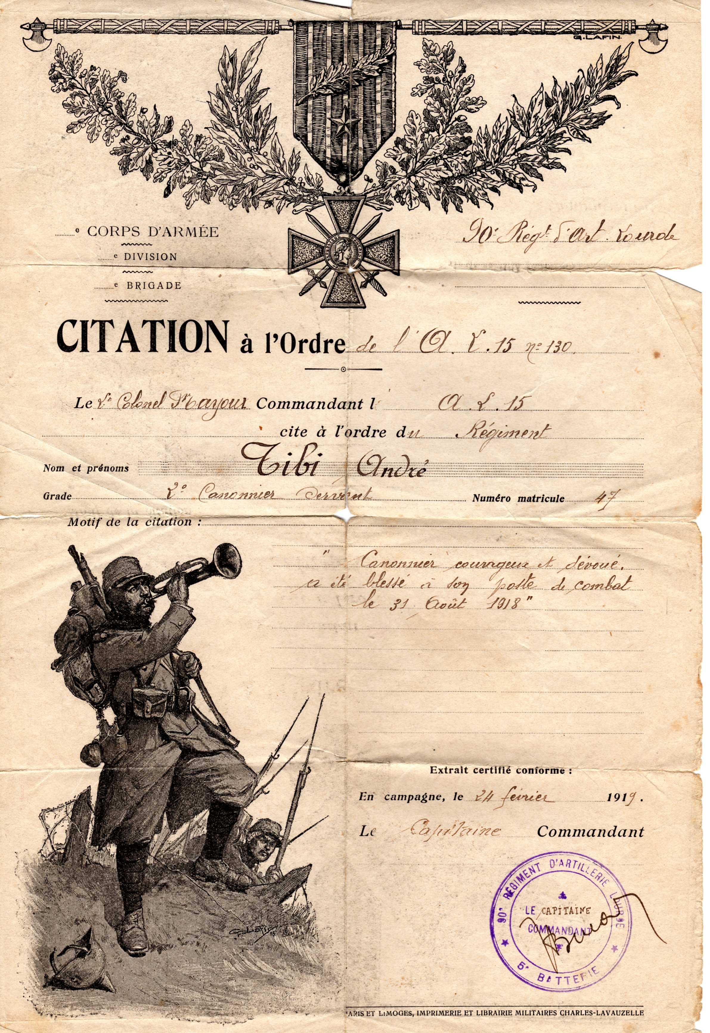 A decorated First World War military citation